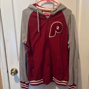 Mitchell & Ness Red and Gray Varsity Hoodie Jacket
